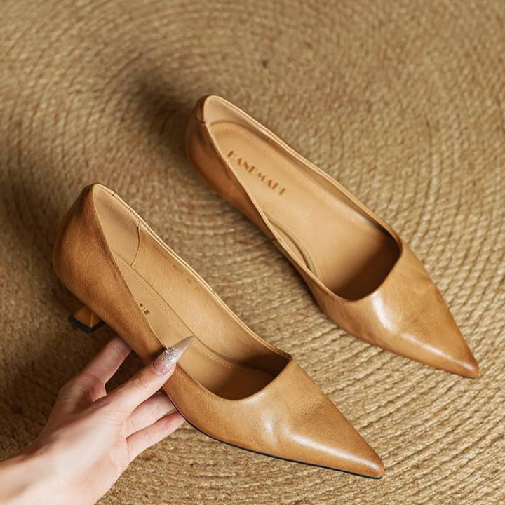 Women's Leather Pointed Toe Kitten Heel Pumps – Foam Padded Insole