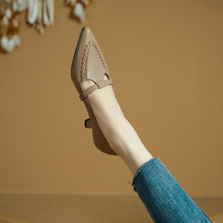 Women's Genuine Leather Pointed Toe Pumps – Woven Strap Kitten Heel