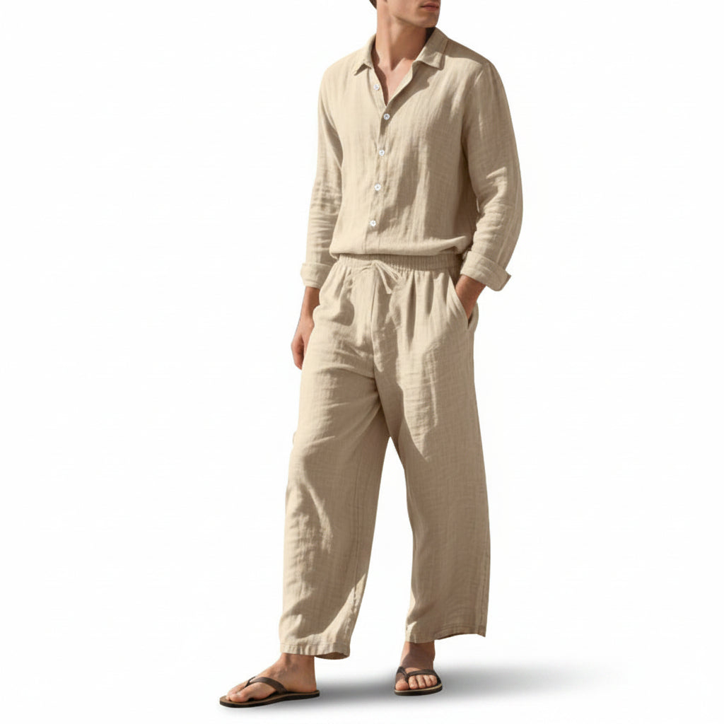 Men's Linen Two-Piece Set – Shirt & Drawstring Trousers