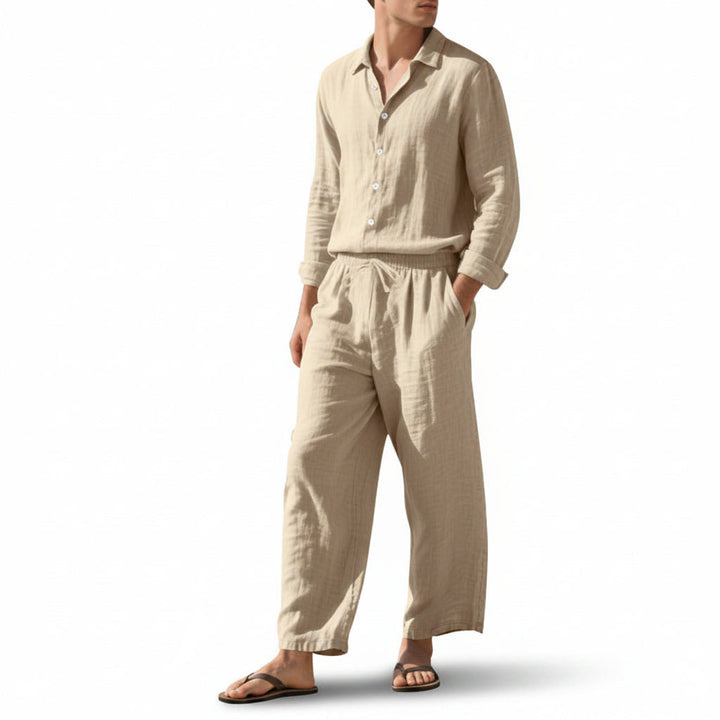 Men's Linen Two-Piece Set – Shirt & Drawstring Trousers