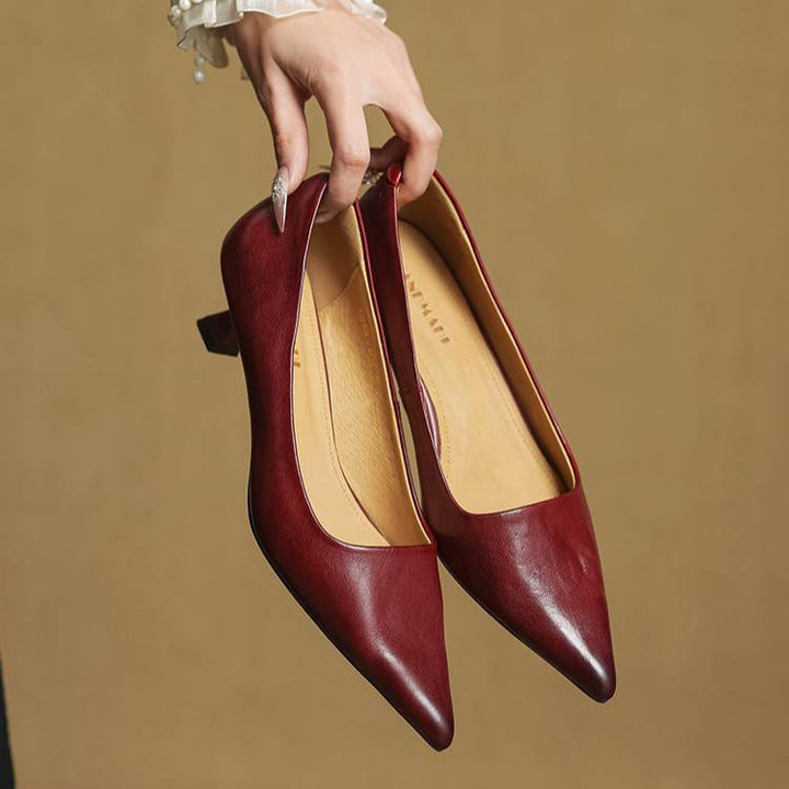 Women's Leather Pointed Toe Kitten Heel Pumps – Foam Padded Insole