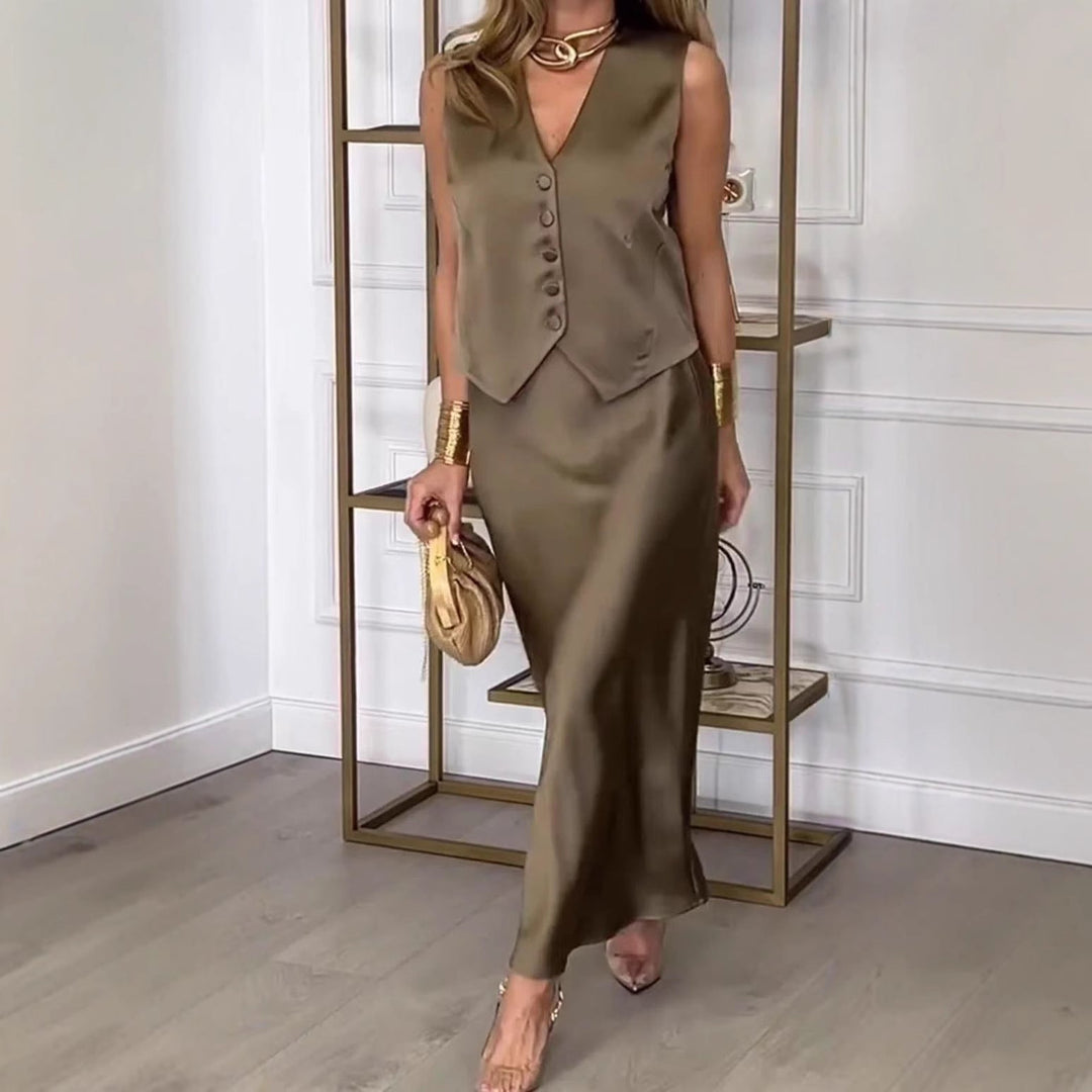 Two Piece Skirt Set – Women's Fitted Vest & Midi Skirt