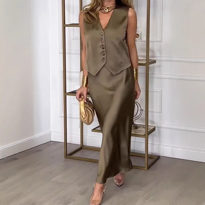 Two Piece Skirt Set – Women's Fitted Vest & Midi Skirt
