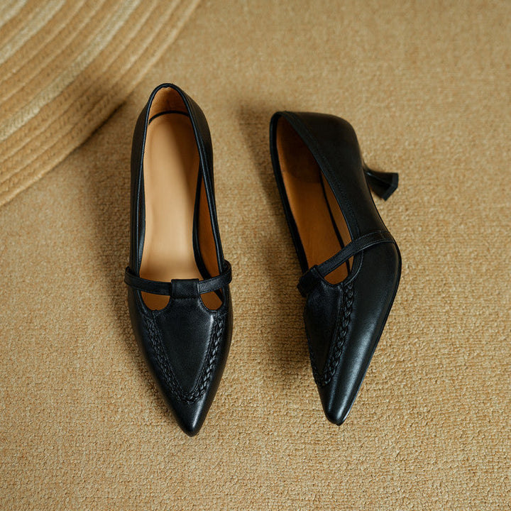 Women's Genuine Leather Pointed Toe Pumps – Woven Strap Kitten Heel