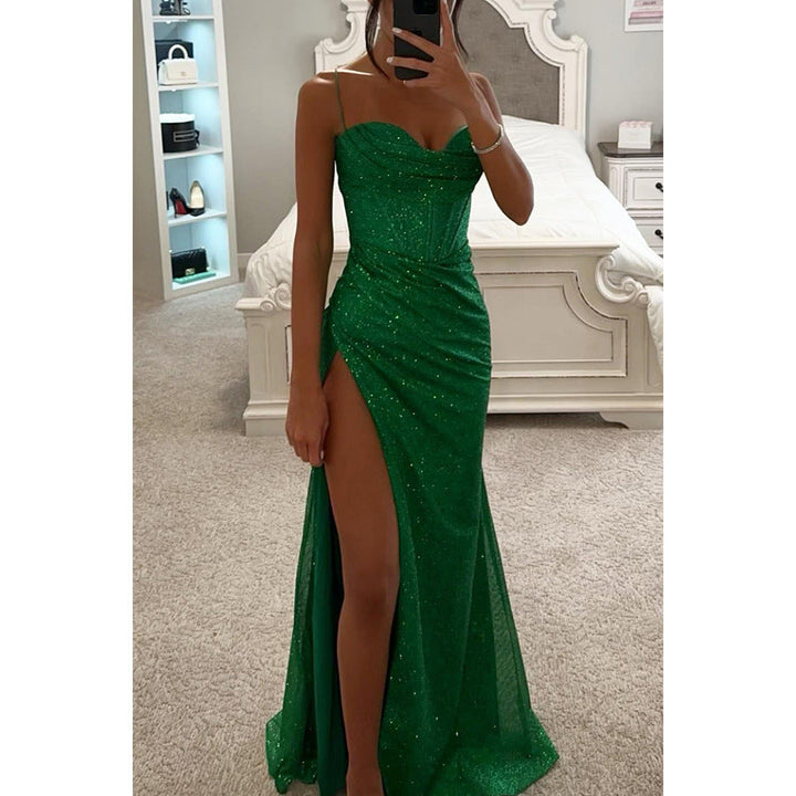 Glitter Maxi Dress – Rose Split Hem Evening