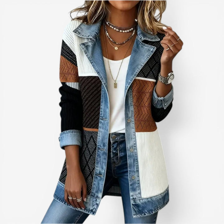 Midi Blouse Women – Shirt Collar Layered Denim-Texture Design