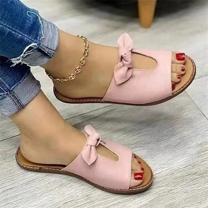 Women's Slide Sandals – Bow Accent Open Toe Summer Flats