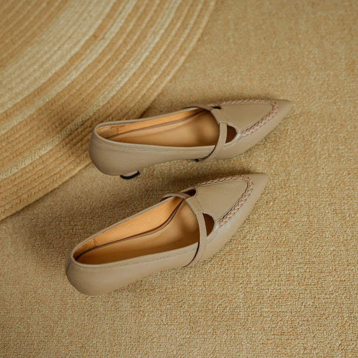 Women's Genuine Leather Pointed Toe Pumps – Woven Strap Kitten Heel