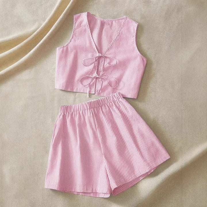Women's Two Piece Set – Tie-Front Crop Top & High-Waist Shorts