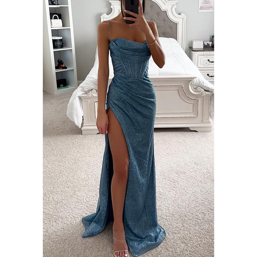 Glitter Maxi Dress – Rose Split Hem Evening