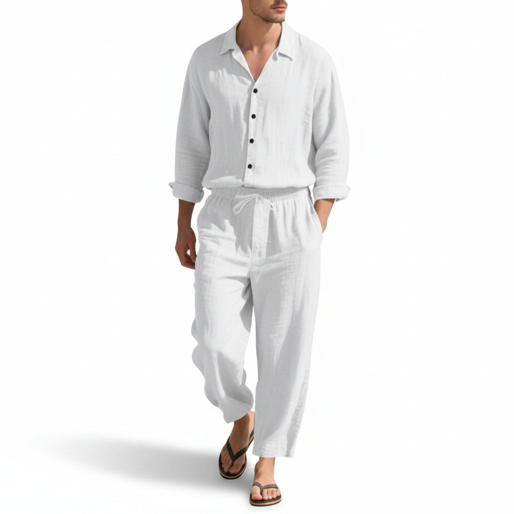 Men's Linen Two-Piece Set – Shirt & Drawstring Trousers