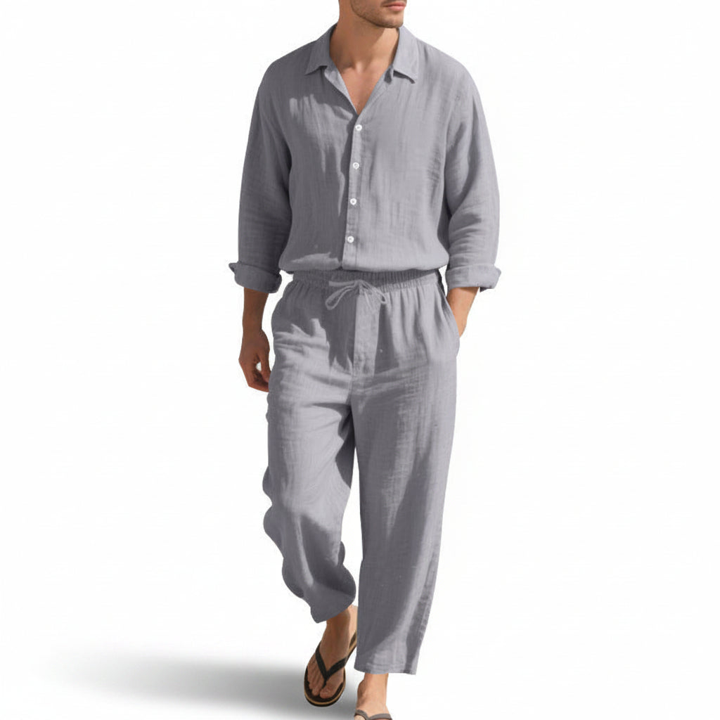Men's Linen Two-Piece Set – Shirt & Drawstring Trousers