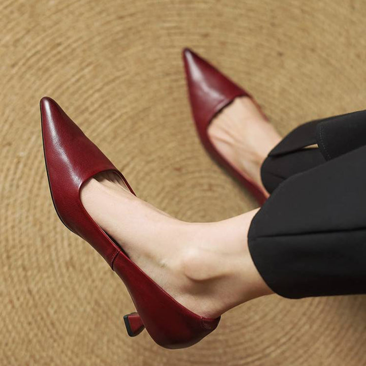 Women's Leather Pointed Toe Kitten Heel Pumps – Foam Padded Insole