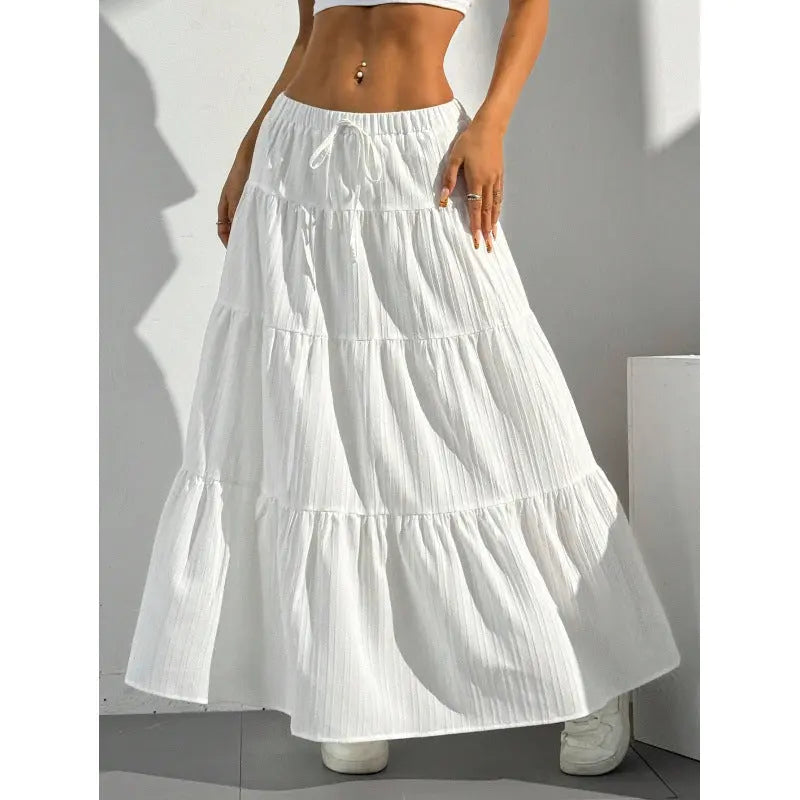 Women's Tiered Maxi Skirt – Elastic Drawstring Waist Ruffled