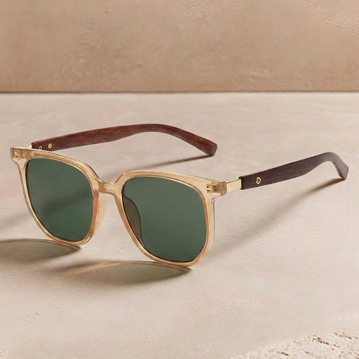 Square Frame Sunglasses Wooden Temple Arms – Photochromic UV400 Lenses