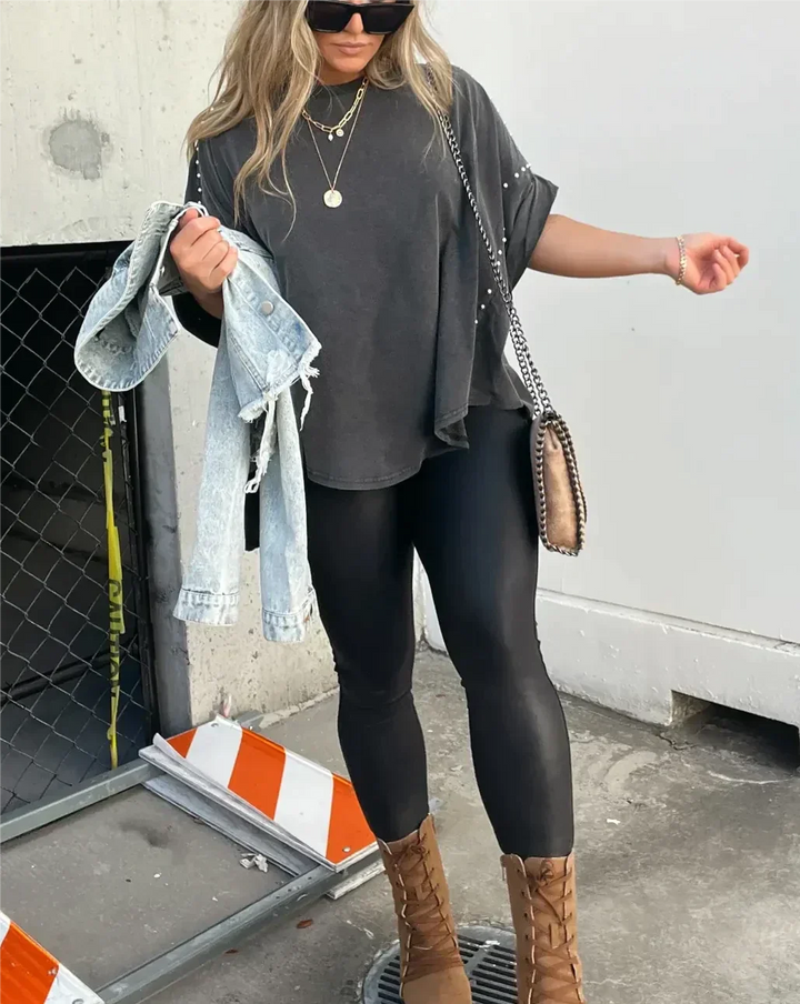 Oversized Women's T-Shirt | Stud-Detail Boyfriend Fit Top