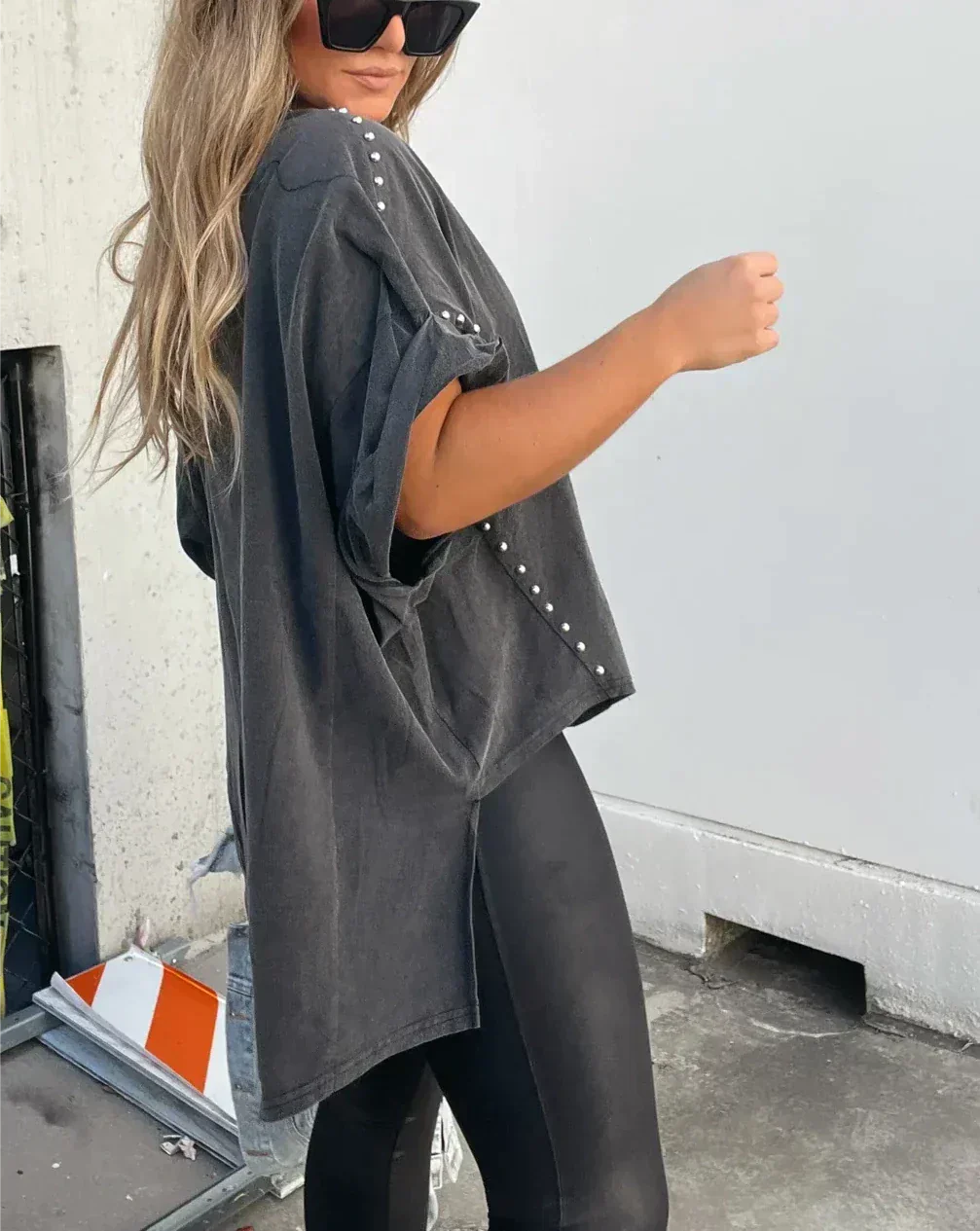 Oversized Women's T-Shirt | Stud-Detail Boyfriend Fit Top