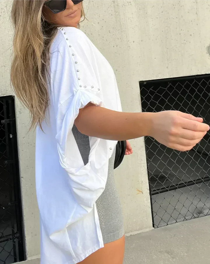Oversized Women's T-Shirt | Stud-Detail Boyfriend Fit Top