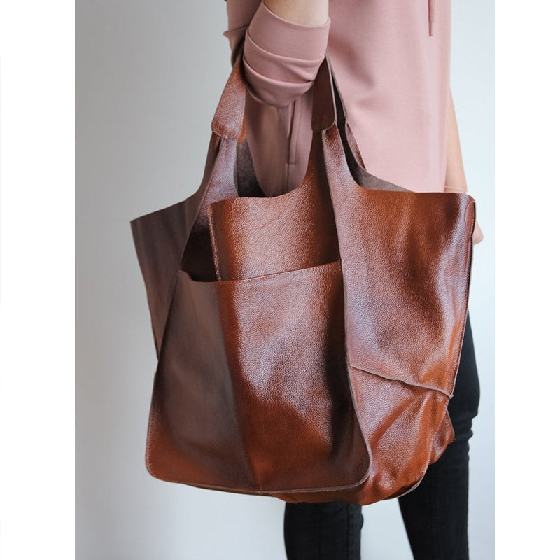 Women's Vegan Leather Oversized Shoulder Bag – Vintage Wide Strap