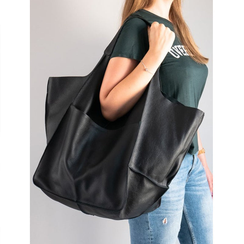 Women's Vegan Leather Oversized Shoulder Bag – Vintage Wide Strap
