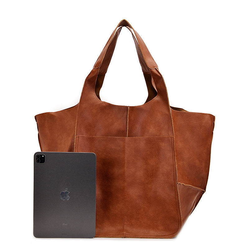 Women's Vegan Leather Oversized Shoulder Bag – Vintage Wide Strap