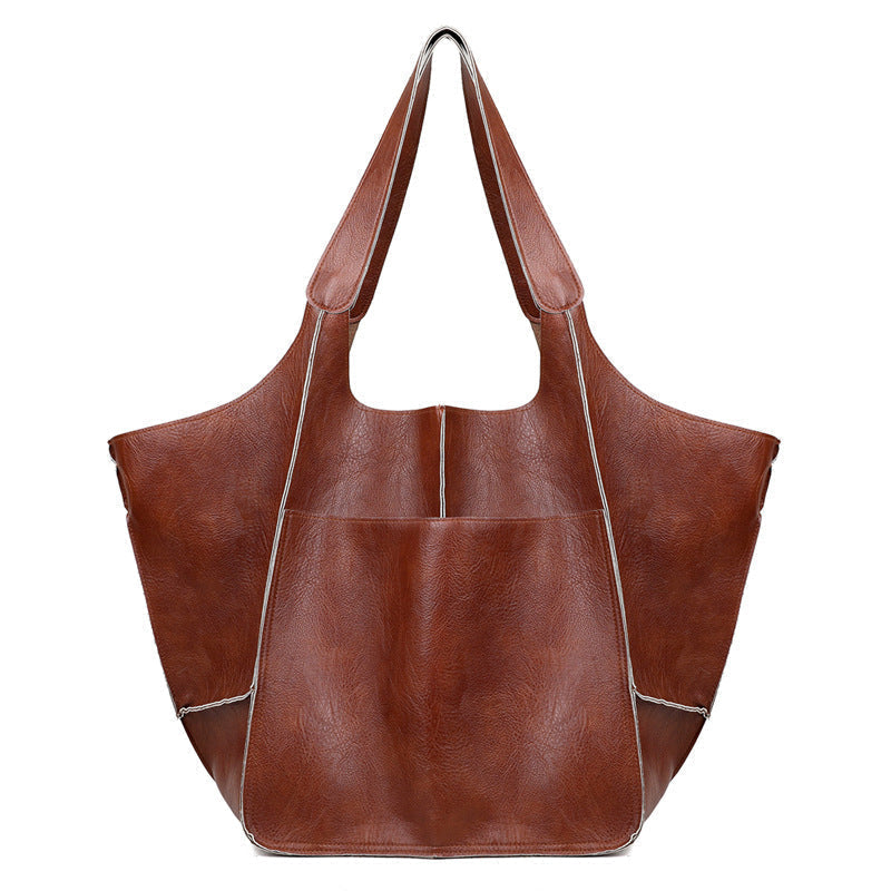 Women's Vegan Leather Oversized Shoulder Bag – Vintage Wide Strap