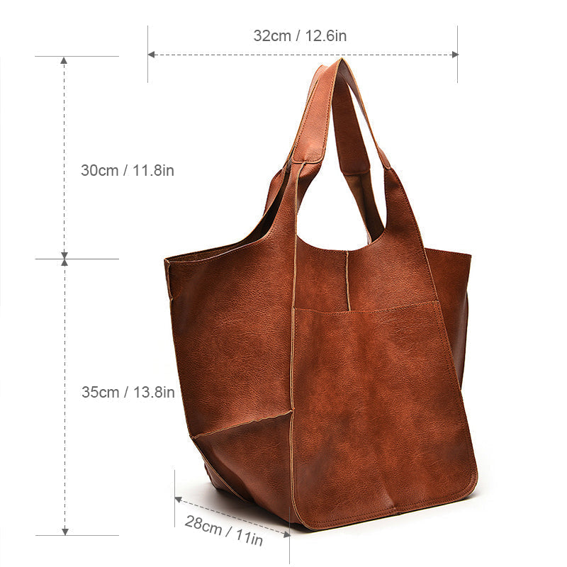 Women's Vegan Leather Oversized Shoulder Bag – Vintage Wide Strap