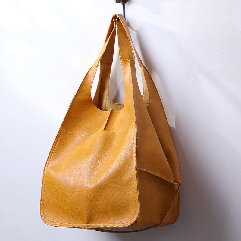 Women's Vegan Leather Oversized Shoulder Bag – Vintage Wide Strap