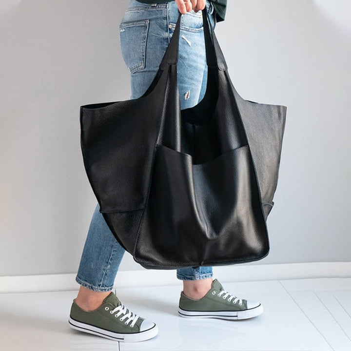 Women's Vegan Leather Oversized Shoulder Bag – Vintage Wide Strap