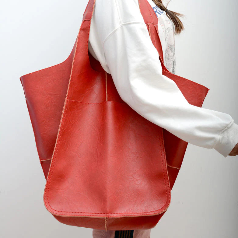 Women's Vegan Leather Oversized Shoulder Bag – Vintage Wide Strap