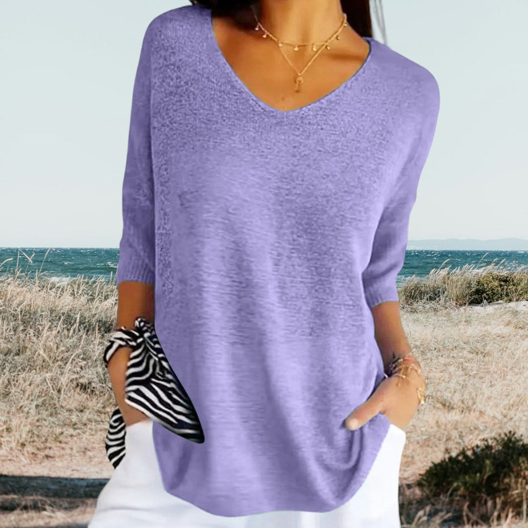 Women's Knit Sweater Slim-Fit Long Sleeve V-Neck – Ribbed Pullover