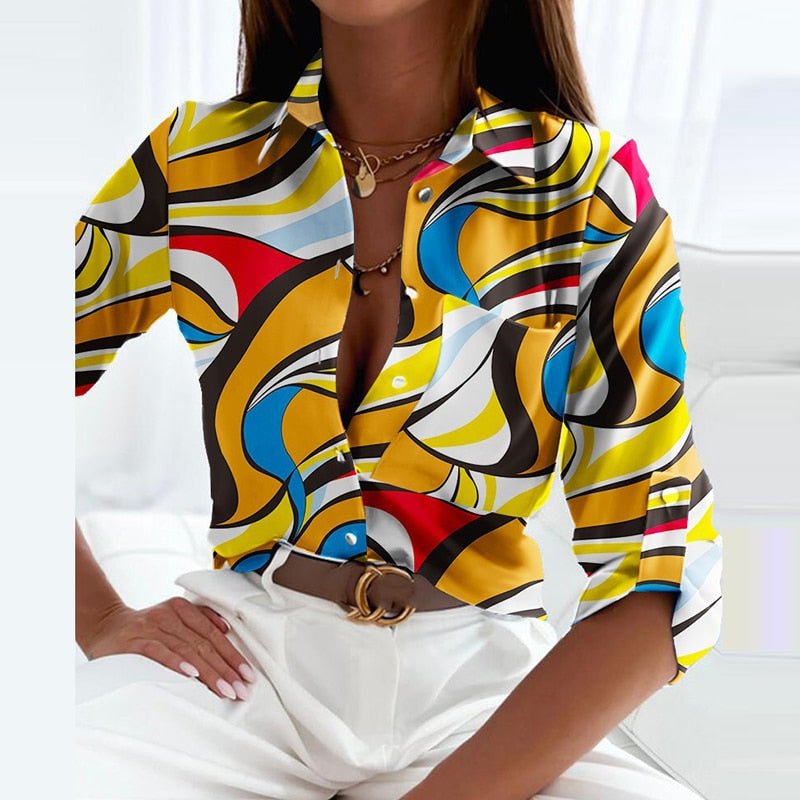 Women's Printed Short Sleeve Blouse – Collared Button-Front Relaxed