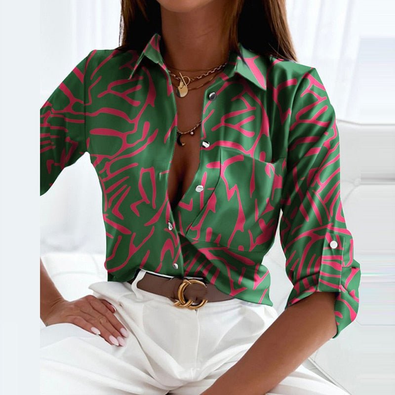 Women's Printed Short Sleeve Blouse – Collared Button-Front Relaxed