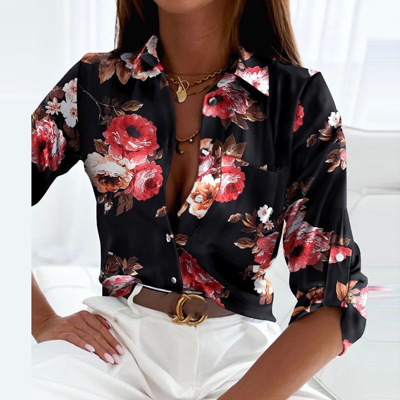 Women's Printed Short Sleeve Blouse – Collared Button-Front Relaxed