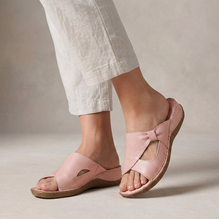 Open-Toe Fish Mouth Flat Sandals with Cut-Out Strap – Women's Wide