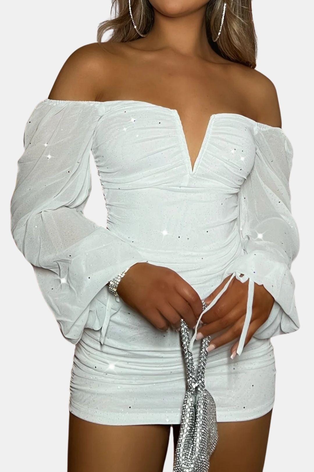 Long Sleeve Bodycon Mini Dress – Heart Neckline & Sheer Sleeves