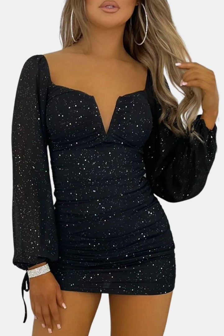 Long Sleeve Bodycon Mini Dress – Heart Neckline & Sheer Sleeves