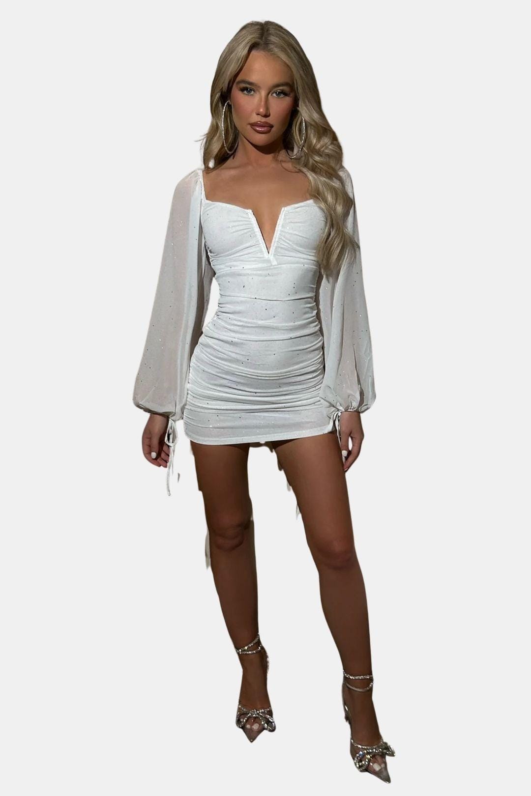 Long Sleeve Bodycon Mini Dress – Heart Neckline & Sheer Sleeves