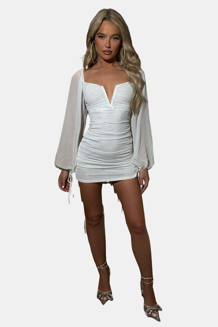 Long Sleeve Bodycon Mini Dress – Heart Neckline & Sheer Sleeves