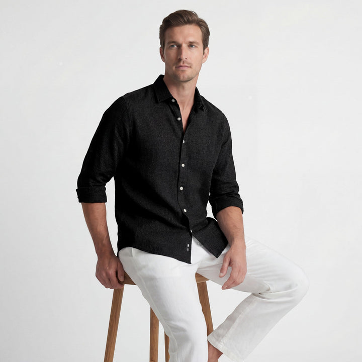 Men's Cotton Blend Long Sleeve Shirt – Relaxed Linen-Effect Breathable