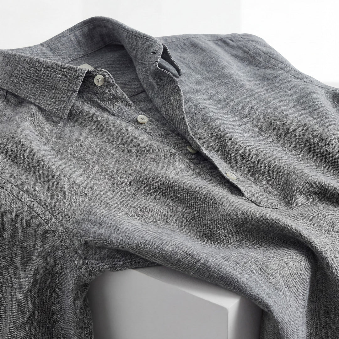 Men's Cotton Blend Long Sleeve Shirt – Relaxed Linen-Effect Breathable