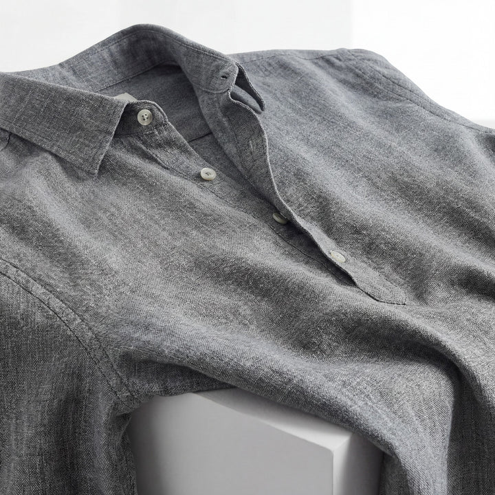 Men's Cotton Blend Long Sleeve Shirt – Relaxed Linen-Effect Breathable