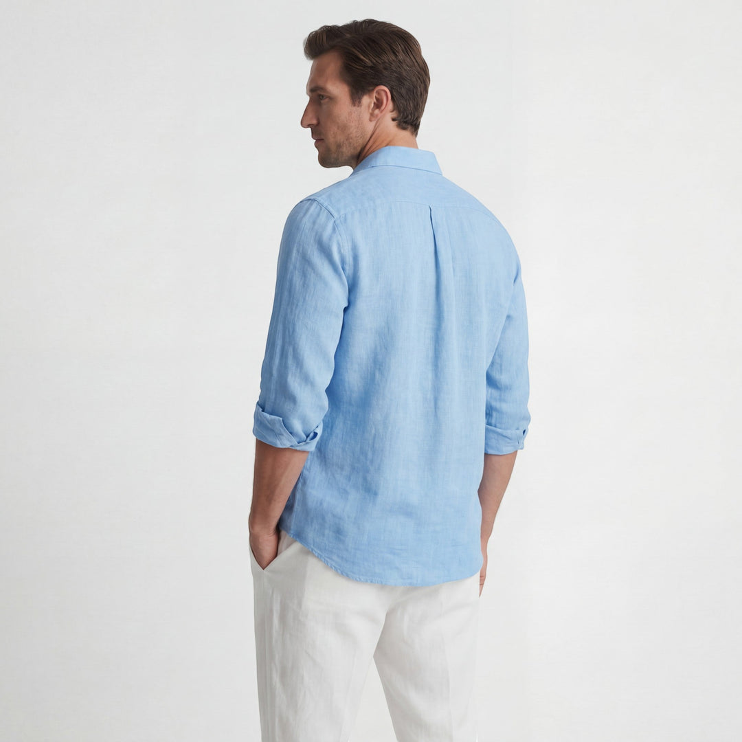 Men's Cotton Blend Long Sleeve Shirt – Relaxed Linen-Effect Breathable