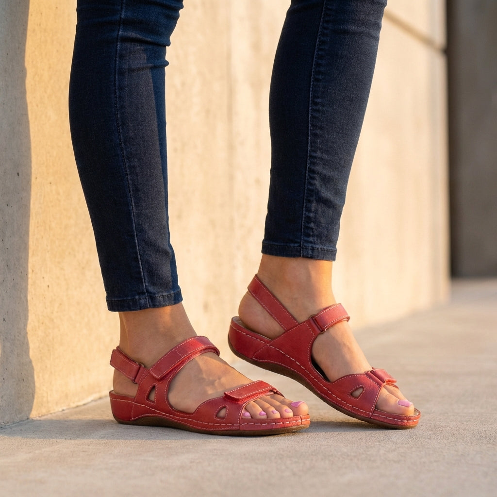Open-Toe Women's Flat Sandals with Adjustable Buckle Straps