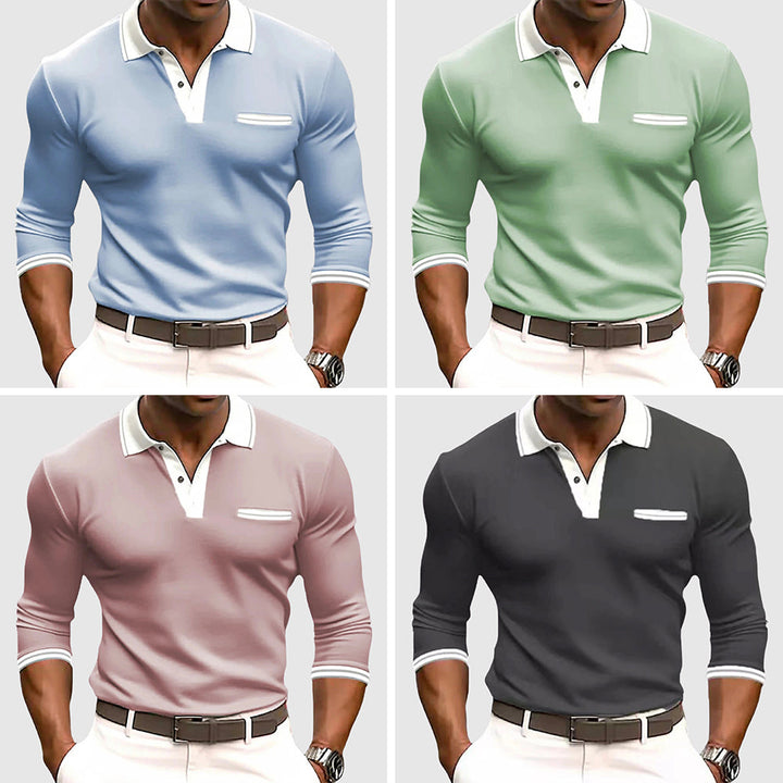 Men's Long Sleeve Shirt – Contrast Trim Collar Cuffs and Chest Pocket