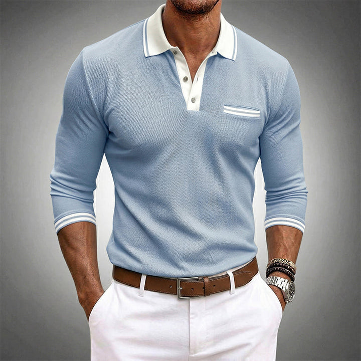 Men's Long Sleeve Shirt – Contrast Trim Collar Cuffs and Chest Pocket