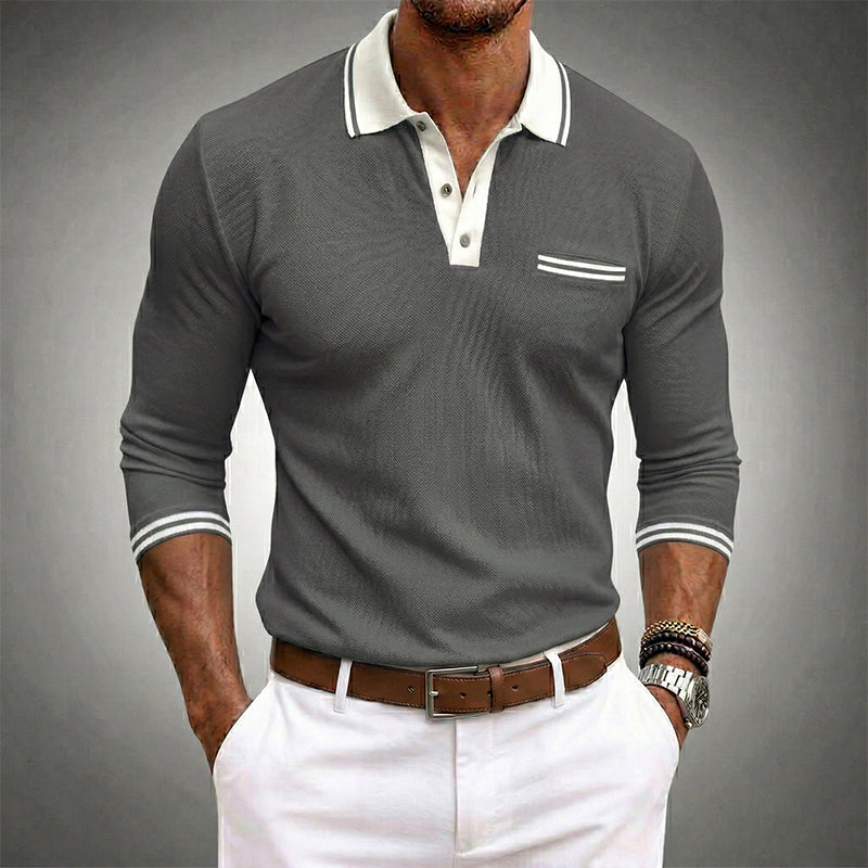 Men's Long Sleeve Shirt – Contrast Trim Collar Cuffs and Chest Pocket