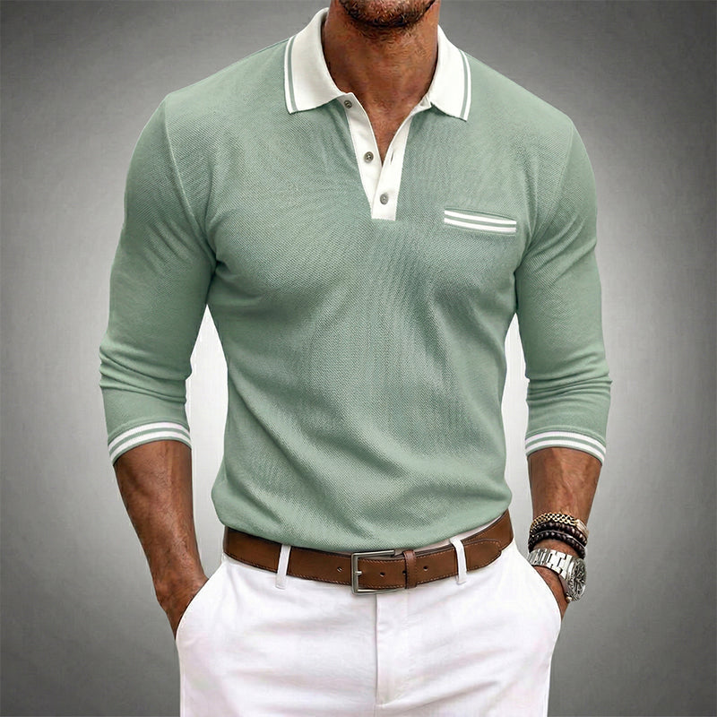 Men's Long Sleeve Shirt – Contrast Trim Collar Cuffs and Chest Pocket
