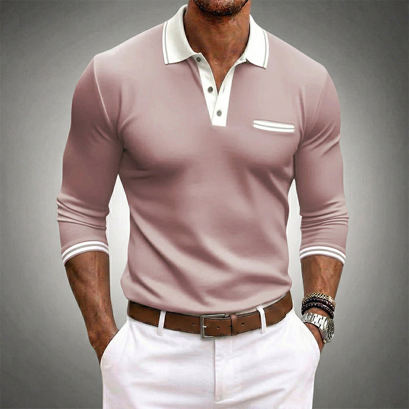 Men's Long Sleeve Shirt – Contrast Trim Collar Cuffs and Chest Pocket
