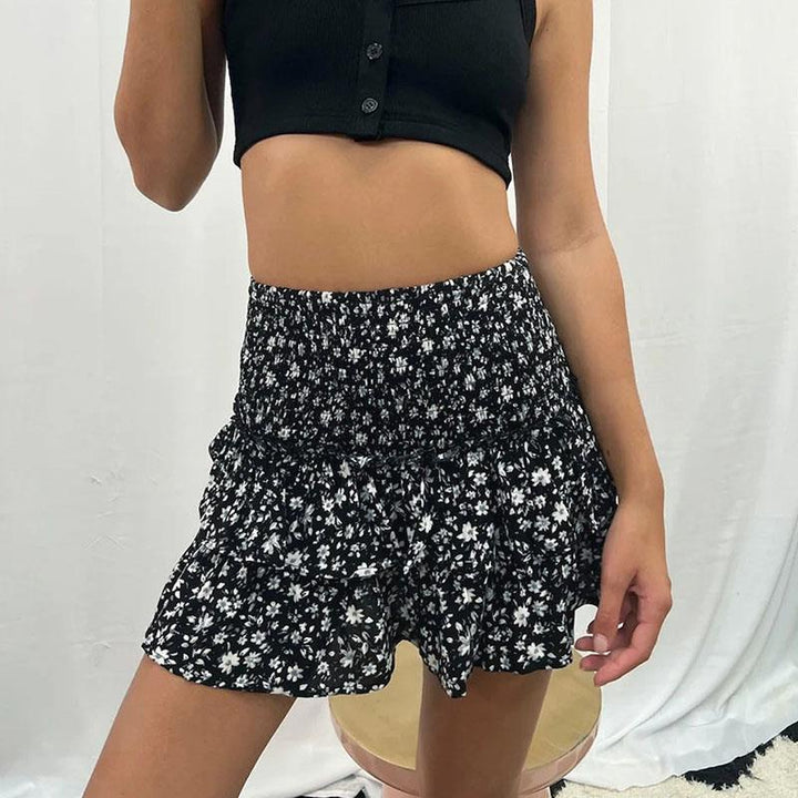 Women's Paisley Tiered Mini Skirt – Smocked Waistband